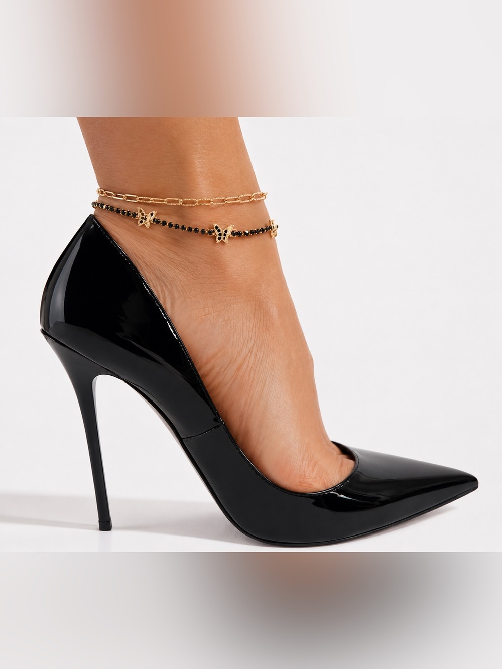 ettika 18k Gold Plated 2-PC Set Crystal Butterfly & Link Ankle Bracelets